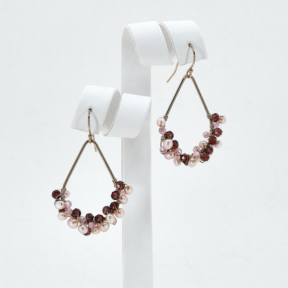 Tiny Pearl & Garnet Hoop Earrings, 14K Gold Filled Teardrop Hoops - Picture 4 of 11